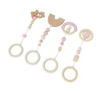 SUNGOOYUE Bambini Piccoli Bambini 4pcs Giocattoli Sospesi in Legno, Squisiti Giocattoli da Gioco per, Sviluppo della Percezione del Colore, Rimorchio Passeggino Portatile, Materiale di Faggio