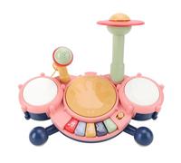 SUNGOOYUE Giocattolo per Batteria Jazz per Bambini, Set di Batteria Elettronica con 3 modalità Audio, Giocattolo Musicale Portatile per Bambini Al Chiuso, Giochi all'aperto, Design a Fumetti,