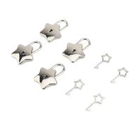 SUNGOOYUE Mini Lucchetto in Metallo a Forma di Stella Squisito con Chiave, Lucchetto Decorativo per Scrigno del Tesoro, Portagioie, Confezione per Coppia da 4 (SILVER)