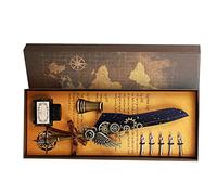 SUNGOOYUE Penna Dip in Ottone con Set di Inchiostro, 5 Pennini Extra | Kit per calligrafia per disegno, pennino in acciaio inossidabile, decorazione da scrivania vintage, diario per la scrittura