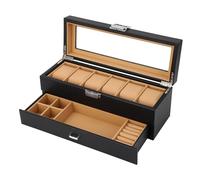 SUNGOOYUE Scatola per Orologi in Fibra di Carbonio a Doppio Strato con 6 Scomparti e Cassetto per Riporre Gioielli Vetrina in Pelle PU per Uomo e Donna