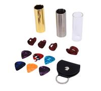 SUNGOOYUE Slide in Acciaio Inossidabile in Vaso Inossidabile da 70 Mm con 4 Scelte a 4 Dita 6 Picchi Piatti e Borsa per il Bassing di Chitarra Banjo Ukulele