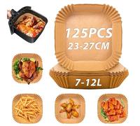 Sungoup Carta Forno per Friggitrice Ad Aria 23-27cm,125 Pezzi Antiaderente Impermeabile Antiolio Carta per Friggitrice Ad Aria,Fogli Friggitrice Ad Aria per 7-12L Air Fryer,Compatibile con COSORI