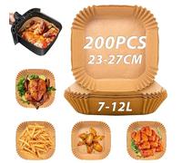 Sungoup Carta Forno per Friggitrice Ad Aria 23-27cm,200 Pezzi Antiaderente Impermeabile Antiolio Carta per Friggitrice Ad Aria,Fogli Friggitrice Ad Aria per 7-12L Air Fryer,Compatibile con COSORI
