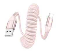 SUNGUY Cavo a Spirale USB C, 1Pezzi 1.5M [Lunghezza comoda: 0.4-1M] USB a USB-C e Cavo Dati per Android Auto, CarPlay, iPhone Serie 17/16/15, Galaxy S24 Ultra S23 FE, Google Pixel, Xiaomi - Rosa