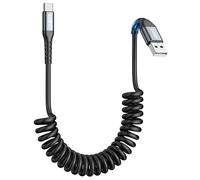 SUNGUY Cavo a Spirale USB C, 1Pezzi 1.8M [Lunghezza comoda: 0.5-1.2M] USB a USB-C e Cavo Dati per Android Auto, CarPlay, iPhone Serie 17/16/15, Galaxy S24 Ultra S23 FE, Google Pixel, Xiaomi - Grigio