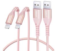 SUNGUY Cavo di ricarica per iPhone, 2 pezzi da 0.5m, USB a Light-ning cavo in nylon compatibile con Carplay iPhone 14/13/12/11 Pro Max Mini Xs 8 7 6 5 Plus, iPad Air/Mini Rosa