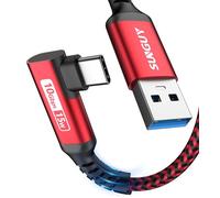 SUNGUY Cavo USB C, 1m 90 Gradi Cavo Type C Ricarica rapida e trasferimento a 10Gbps Cavo Android Auto compatibile con iPhone 16/15 Pro Max, Galaxy S24/S23/S22, P30 Lite-Rosso