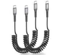 SUNGUY Cavo USB C a USB-C Spirale, 2Pezzi 1,2M [lunghezza di allungamento consigliata: 0,3-0,8M] Android Auto Carplay cavo di ricarica USBC cavo dati per iPhone 16/15 Pro Max Macbook Galaxy-Grigio