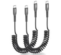 SUNGUY Cavo USB-C a USB-C Spirale, 2Pezzi 1,5M [lunghezza di allungamento consigliata: 0,4-1M] Android Auto Carplay cavo di ricarica USB C cavo dati per iPhone 16/15 Pro Max Macbook Galaxy-Nero