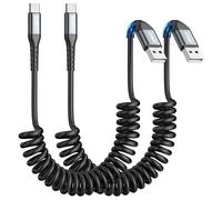 SUNGUY Cavo USB C Spirale, 2pezzi 1.2M【Lunghezza consigliata 0.3-0.8M】 3A Cavo USB Type-C Ricarica Rapida per iPhone 16/15 Pro Max, Android auto Carplay, Galaxy S24, Google Pixel 8