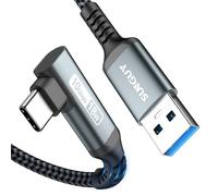 SUNGUY USB Type C Cable 90 Degrees, 25CM 10Gbps USB-C, Short Compatible with Android Auto, Galaxy S22, SSD, Xiaomi - Grey