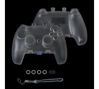 SUNHOHI Custodia per controller per PS5/Xbox Series X|S/Switch Pro, custodia protettiva in ABS con base antiscivolo, custodia antiurto e antipolvere (nero trasparente/bianco, design stilizzato) (PS5