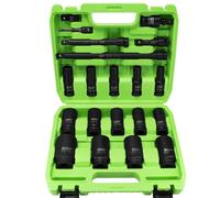 SUNHZ MCKP Set di bussole a impatto profondo da 1/2 pollici, Cr-MO, 20 pezzi, set di chiavi a bussola SAE, include bussole da 3/8" a 1-1/4", barre di estensione da 3", 6", 10", set di adattatori per