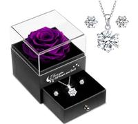 Sunia Rosa eterna con argento 925 collana e orecchini, conservata vera rosa fatta a mano con gioielli eleganti, regalo per San Valentino, compleanno, matrimonio, amore regalo per donna