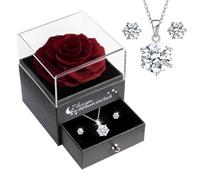 Sunia Rosa eterna con argento 925 collana e orecchini, conservata vera rosa fatta a mano con gioielli eleganti, regalo per San Valentino, compleanno, matrimonio, amore regalo per donna