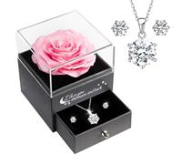 Sunia Rosa eterna con argento 925 collana e orecchini, conservata vera rosa fatta a mano con gioielli eleganti, regalo per San Valentino, compleanno, matrimonio, amore regalo per donna