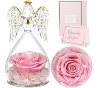 Sunia Rosa Eterna Regalo Donna, Rosa Stabilizzata Vera in Angel Cupola Regalo Mamma, Angelo Figurine di Vetro Regalo Nonna, Regalo Donna Compleanno, Regali Natale San Valentino Festa della Mamma