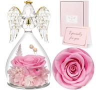 Sunia Rosa Eterna Regalo Donna, Rosa Stabilizzata Vera in Angel Cupola Regalo Mamma, Angelo Figurine di Vetro Regalo Nonna, Regalo Donna Compleanno, Regali Natale San Valentino Festa della Mamma