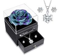 Sunia Rosa Stabilizzata Regalo Donna Compleanno, Rosa Eterna con Collana Orecchini Argento 925 Donna, Rosa Eterna Stabilizzata,Regalo Mamma Nonna Fidanzata Compleanno Natale San Valentino Anniversario