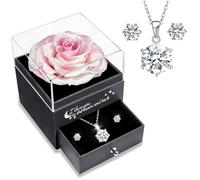 Sunia Rosa Stabilizzata Regalo Donna Compleanno, Rosa Eterna con Collana Orecchini Argento 925 Donna, Rosa Eterna Stabilizzata,Regalo Mamma Nonna Fidanzata Compleanno Natale San Valentino Anniversario