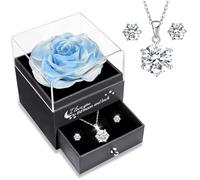 Sunia Rosa Stabilizzata Regalo Donna Compleanno, Rosa Eterna con Collana Orecchini Argento 925 Donna, Rosa Eterna Stabilizzata,Regalo Mamma Nonna Fidanzata Compleanno Natale San Valentino Anniversario