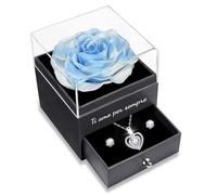 Sunia Rosa Stabilizzata Regalo Donna, Rosa Eterna con Collana Argento 925 Donna con cuore e Orecchini,Ti Amo per Sempre Regalo,Regalo Mamma Nonna Fidanzata Compleanno Natale San Valentino Anniversario
