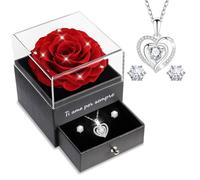 Sunia Rosa Stabilizzata Regalo Donna, Rosa Eterna con Collana Argento 925 Donna con cuore e Orecchini,Ti Amo per Sempre Regalo,Regalo Mamma Nonna Fidanzata Compleanno Natale San Valentino Anniversario