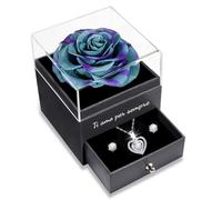 Sunia Rosa Stabilizzata Regalo Donna, Rosa Eterna con Collana Argento 925 Donna con cuore e Orecchini, Ti Amo per Sempre, Regalo Mamma Nonna Fidanzata Compleanno Natale San Valentino Anniversario