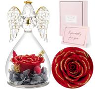 Sunia Rosa Stabilizzata Vera in Angel Cupola Regalo Donna, Rosa Eterna con Angelo Figurine di Vetro Regalo Mamma, Regalo Donna Compleanno, Regalo Nonna, Regali Natale San Valentino Festa della Mamma