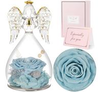 Sunia Rosa Stabilizzata Vera in Angel Cupola Regalo Donna, Rosa Eterna con Angelo Figurine di Vetro Regalo Mamma, Regalo Donna Compleanno, Regalo Nonna, Regali Natale San Valentino Festa della Mamma