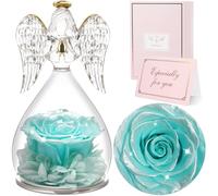 Sunia Rosa Stabilizzata Vera in Angel Cupola Regalo Donna, Rosa Eterna con Angelo Figurine di Vetro Regalo Mamma, Regalo Donna Compleanno, Regalo Nonna, Regali Natale San Valentino Festa della Mamma