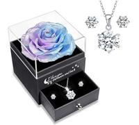 SuniaRosa Stabilizzata Regalo Donna Compleanno, Rosa Eterna con Collana Orecchini Argento 925, Regalo Mamma Nonna Fidanzata