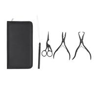 Sunicon Kit di strumenti per extension per capelli, 4 pezzi Strumenti per extension in acciaio inossidabile con pinze Filo metallico Gancio per perline Ago Piccola borsa per (Negro)