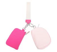 Sunicon Mini Zip Around Double Pouch Wristlet Water Resistant Detachable Dual Pouch Wristlet Keychain Wallet for Change Bank Cards (Rose Red and Light Pink)