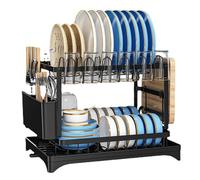 Sunicon Scolapiatti, Scolapiatti Grande a 2 Livelli per Piano di Lavoro Scolapiatti Multifunzionale in Alluminio con Scolapiatti e Portautensili
