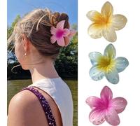 Sunjiyan 3 clip per capelli acrilici per capelli, da donna, estivi, fiori, gialli, blu, rosa, fiori, clip per capelli hawaiani e coccodrillo per capelli
