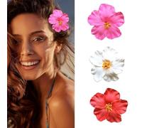 Sunjiyan 3 clip per capelli hawaiani da 3,5 pollici, clip per capelli con fiori di Hibiscus, Beach Holiday Party, per donne e ragazze (rosa bianca)