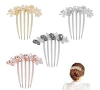 Sunjiyan 4 pettini per capelli con fiore con strass, opale, pettine laterale per capelli da donna intarsiato con fiore intarsiato, pettine in metallo con denti lunghi, per chignon, per donne e ragazze