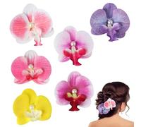 Sunjiyan 6 fermagli per capelli a forma di orchidea hawaiana, fermagli per capelli con orchidee tropicali, stile bohémien, adatti per spiaggia, feste, vacanze (diversi colori)