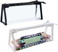 Sunjiyan Astuccio trasparente per matite, in plastica, con cerniera, multifunzione, impermeabile, per trucchi, articoli da toeletta, ufficio, studenti, 2 pezzi