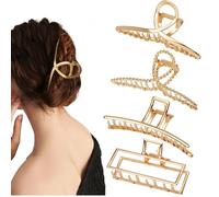 Sunjiyan Confezione da 4 fermagli per capelli grandi in metallo per capelli ricci da sottili a spessi, grandi pinze antiscivolo color oro, accessori perfetti per lo styling dei capelli per donne e