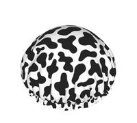 Sunjiyan Cuffia da doccia astratta in pelle di mucca bianca e nera per le donne regolabile a doppio strato impermeabile cuffia da bagno protezione dei capelli riutilizzabile da donna spa salone doccia