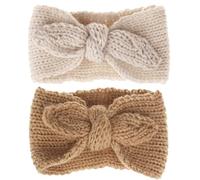 Sunjiyan Fascia per capelli con nodo a turbante per neonata, invernale, lavorata a maglia, con fiocco, adatta per bambini da 2 mesi a 7 anni, 2 pezzi (confezione da 1), beige+cammello (2 pezzi)