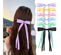 Sunjiyan Fermagli per capelli - 6 fermagli per capelli da donna, con fiocco a fiocco con nappa, accessori per capelli in nero, verde, blu, rosa, giallo, viola