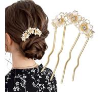Sunjiyan Fermagli per capelli con fiore di perle, da donna, a forma di U, fermagli per capelli francesi, fermagli per capelli dorati, forcine per chignon, accessori per capelli da sposa, per ragazze