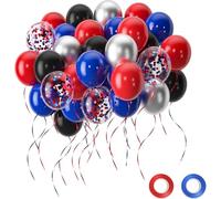 Sunjiyan Palloncini rossi e blu, 50 pezzi 12 pollici nero rosso e blu confetti argento lattice balloons for birthday graduation party decorazione