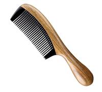 Sunjiyan Pettine in legno di sandalo fatto a mano e corno di bufalo - Pettine antistatico in legno di sandalo naturale per la disintossicazione dei capelli (denti sottili)