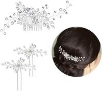 Sunjiyan Pettine per capelli da sposa, 3 pezzi, fermaglio per capelli con perle di cristallo a forma di vite argentate con strass, accessori per capelli da sposa, accessori per capelli per donne e