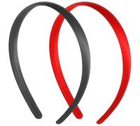 Sunjiyan Set di 2 fasce in raso per donne e ragazze, fascia larga antiscivolo alla moda, fascia elastica in tinta unita, accessorio per costume da festa fai da te (nero; rosso vivo, 1,5 cm)